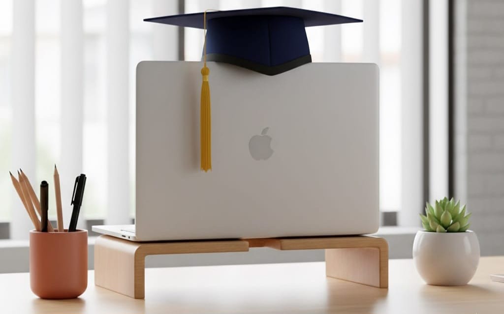 Laptop with a graduation cap on top, symbolizing online education and digital learning. Online Learning and Graduation – LCC Nilambur